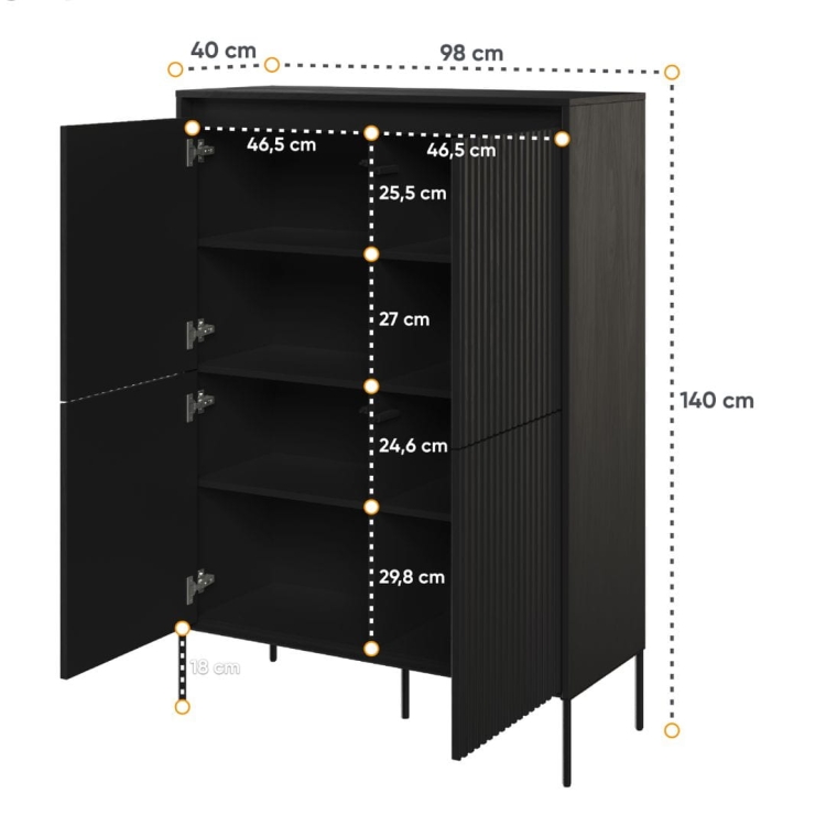 Komoda w kolorze czarnego drewna wysoka do salonu FLORES
