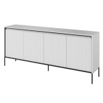 Biała szeroka komoda z modnym ryflowaniem do salonu FLORES