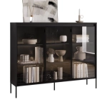 Witryna z przeszklonym frontem szeroka czarne drewno FLORES 