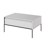 Ryflowany stolik kawowy biały na czarnych nogach FLORES  