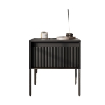 Stolik nocny ryflowany w stylu glamour czarne drewno FLORES 