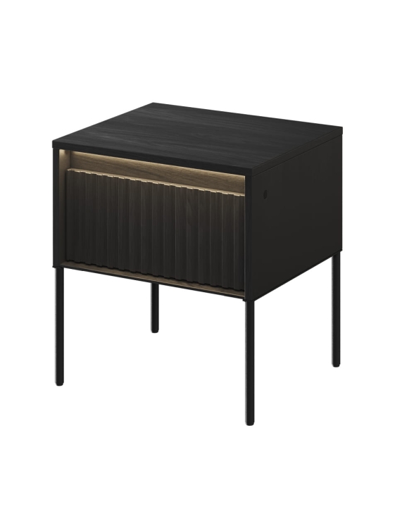 Stolik nocny ryflowany w stylu glamour czarne drewno FLORES