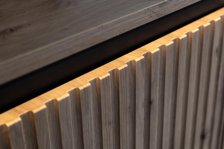 Stolik nocny ryflowany w stylu glamour czarne drewno FLORES