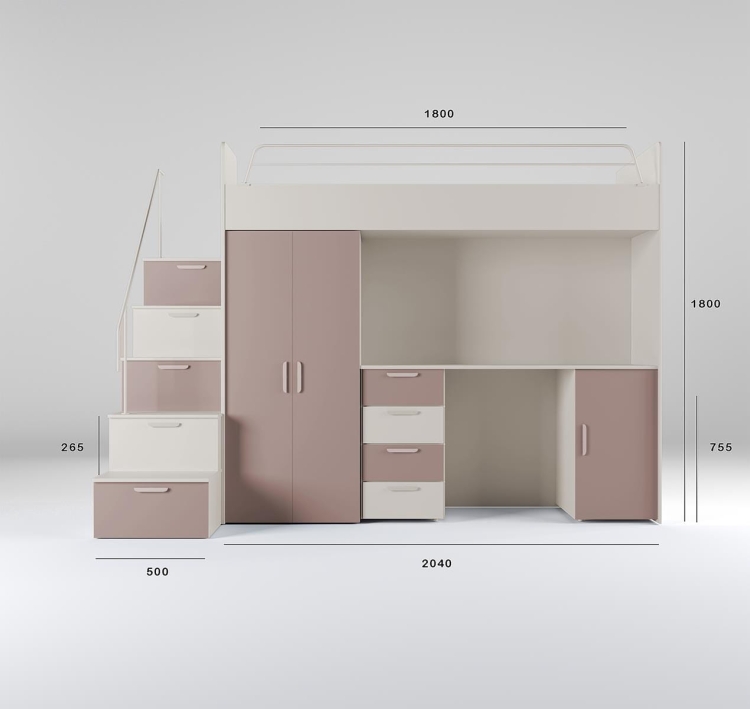 Młodzieżowe łóżko piętrowe biało-żółte z biurkiem i schodami TILAN