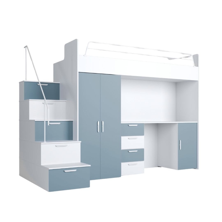 Niebiesko-białe łóżko piętrowe do pokoju dziecięcego TILAN