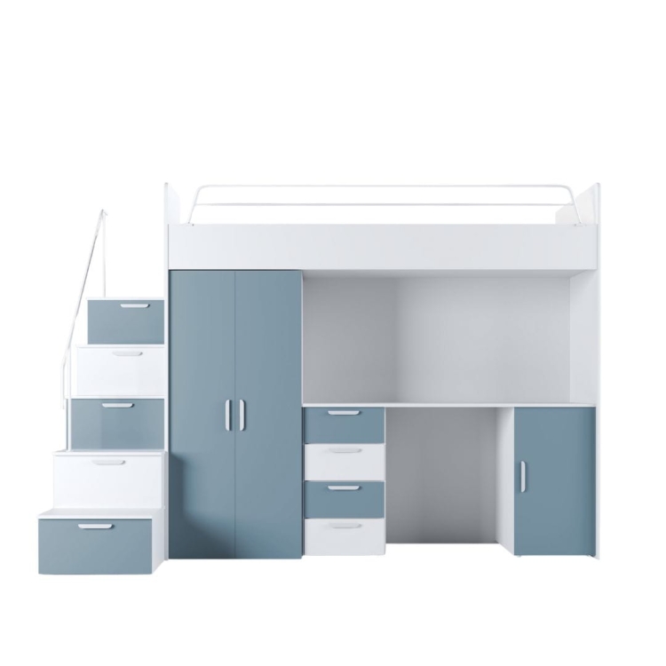 Niebiesko-białe łóżko piętrowe do pokoju dziecięcego TILAN
