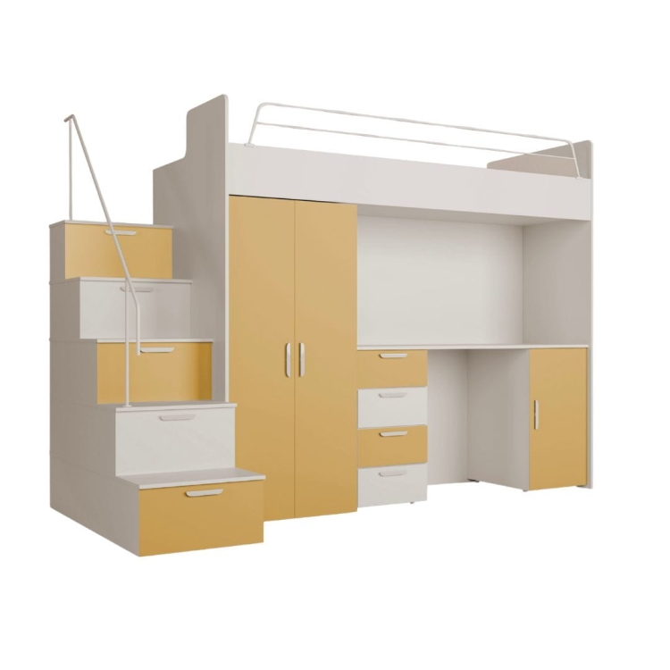 Kaszmirowo-żółte łóżko piętrowe do pokoju dziecięcego TILAN