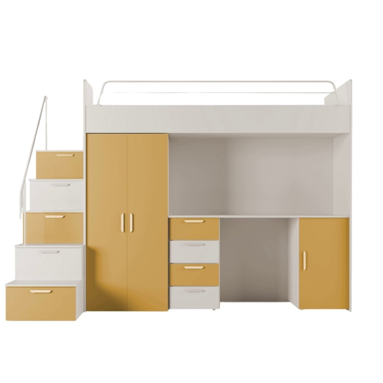 Kaszmirowo-żółte łóżko piętrowe do pokoju dziecięcego TILAN