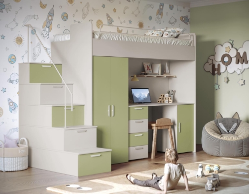 Łóżko piętrowe kaszmir-zieleń do nowoczesnego pokoju dziecka TILAN