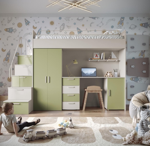 Łóżko piętrowe kaszmir-zieleń do nowoczesnego pokoju dziecka TILAN
