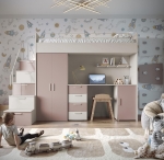 Stylowe dziecięce łóżko piętrowe ze schodami kaszmir-róż TILAN 