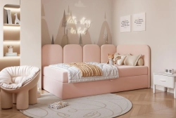 Różowe łóżko do pokoju dziewczynki tkanina welurowa DREAMY
