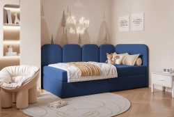 Niebieskie łóżko tapicerowane do dziecięcego pokoju chłopca DREAMY