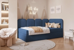 Dziecięce łóżko niebieskie tkanina baranek z pojemnikiem DREAMY 