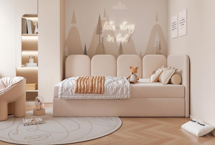 Łóżko tapicerowane szare boucle do pokoju dziecięcego DREAMY