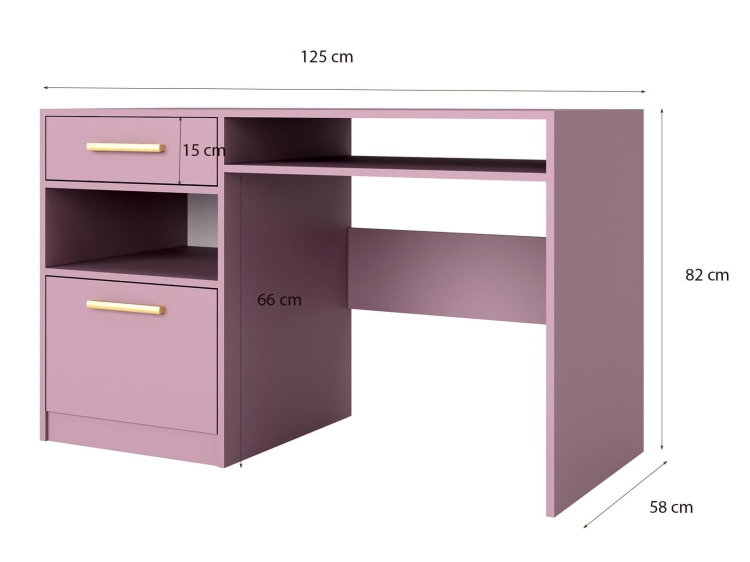 Eleganckie biurko śliwkowe z szufladą do pokoju nastolatki BONO