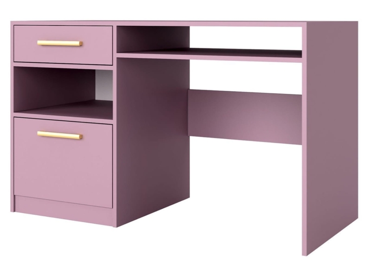 Eleganckie biurko śliwkowe z szufladą do pokoju nastolatki BONO