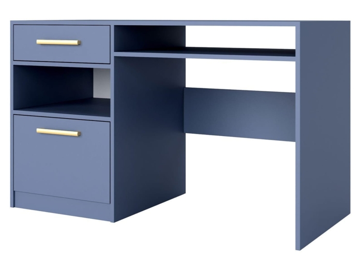 Niebieskie biurko do pokoju nastolatka z szufladą i półką BONO