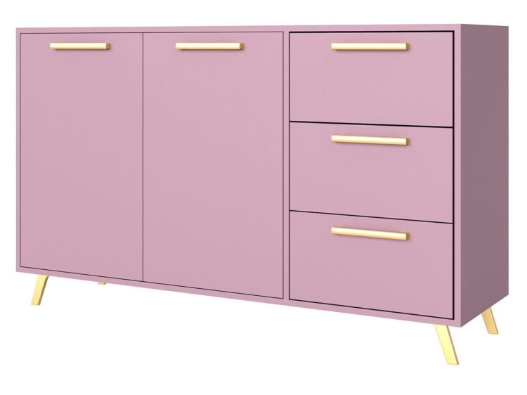 Śliwkowa komoda ze złotymi uchwytami do pokoju nastolatki BONO