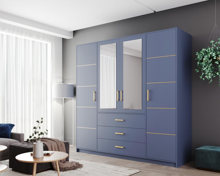 Szafa uchylna niebieska z lustrem do młodzieżowego pokoju BONO