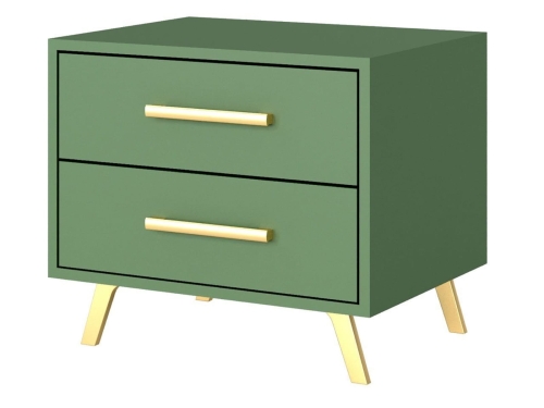 Zielony stolik nocny z szufladą i złotymi elementami BONO