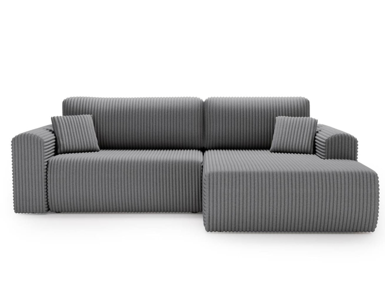 Miękki sztruksowy narożnik szeroki do salonu grafitowy COMFS