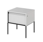 Nowoczesny stolik nocny biały ryflowany z szufladą i LED FLORES 