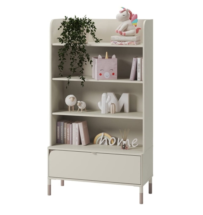 Praktyczny regał kaszmirowy do pokoju dziecięcego z szufladą JUNA