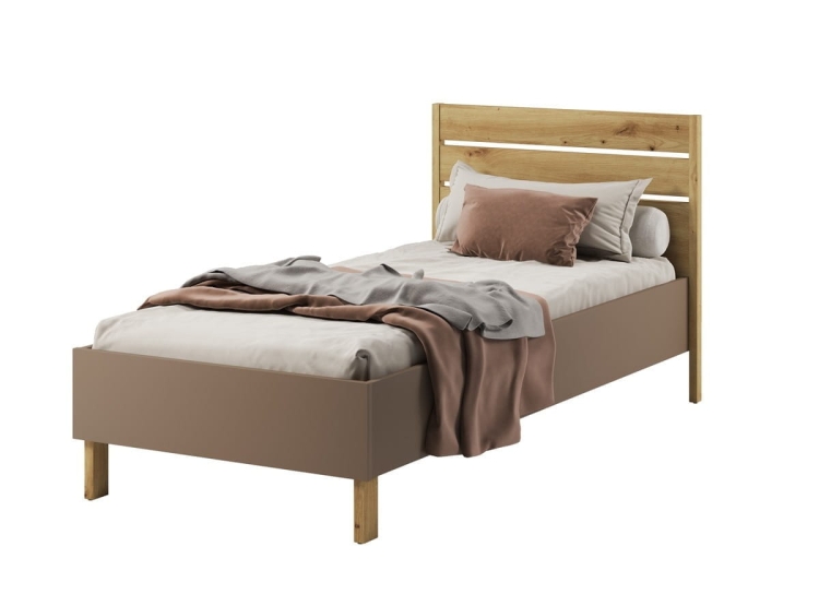 Pojedyncze łóżko 100x200 cm do dziecięcego pokoju z drewnianym zagłówkiem LAGOS