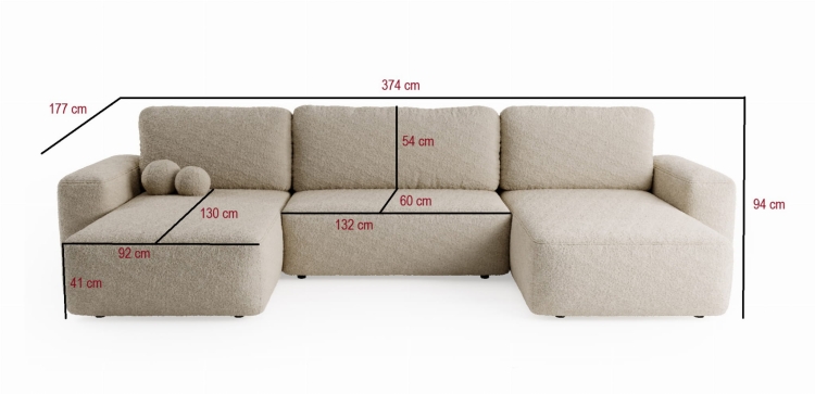 Kremowy narożnik tapicerowany w pluszowej tkaninie boucle TEDIS