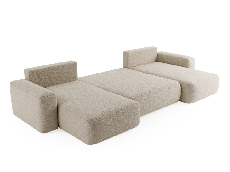 Miękki beżowy narożnik do salonu w stylu japandi boucle TEDIS