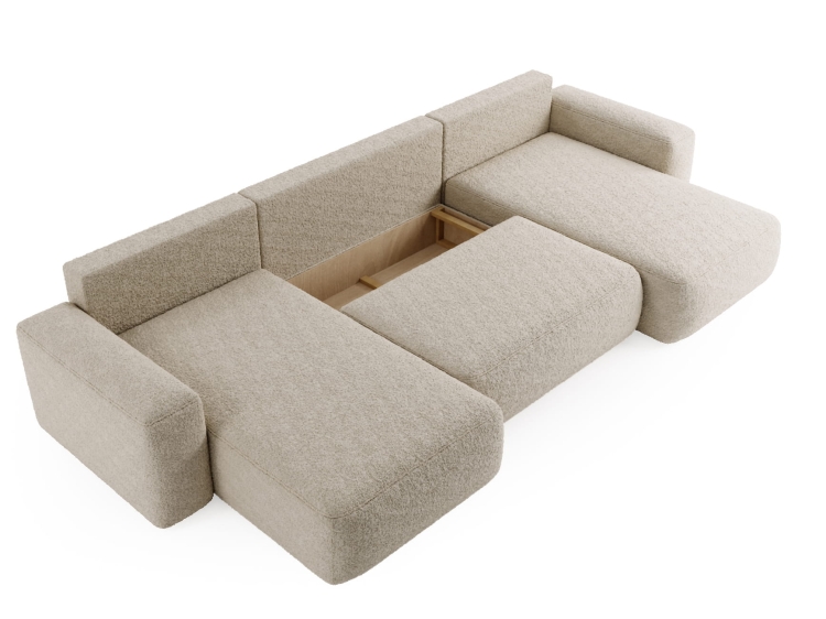 Miękki beżowy narożnik do salonu w stylu japandi boucle TEDIS