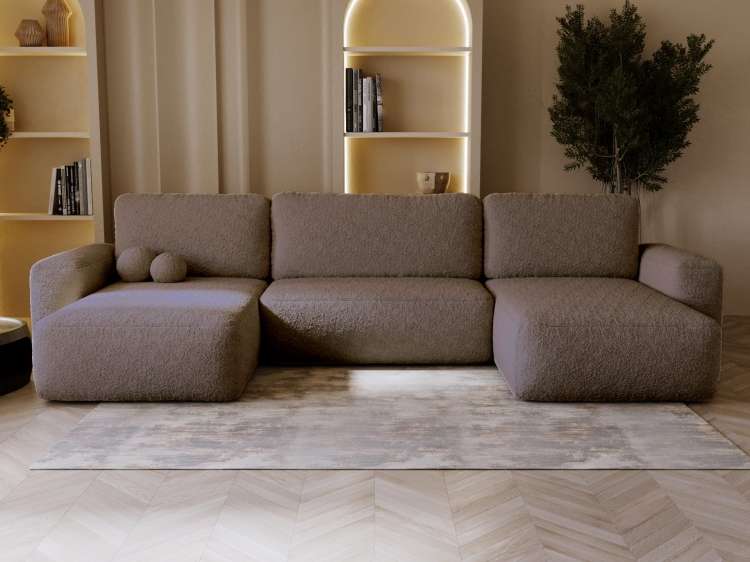 Brązowy narożnik w kształcie U w przyjemnej tkaninie baranek TEDIS