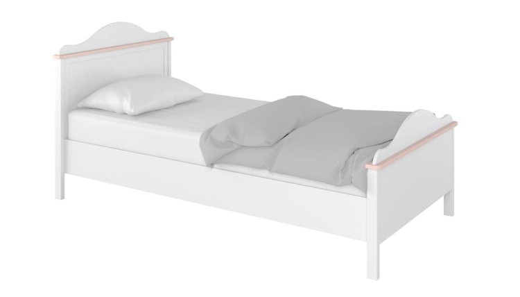 Dziecięce białe łóżko pojedyncze z różowymi detalami z materacem LARA