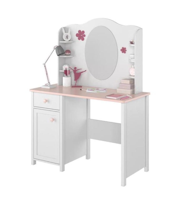 Biurko-toaletka biała z różowym akcentem do pokoju dziecięcego LARA