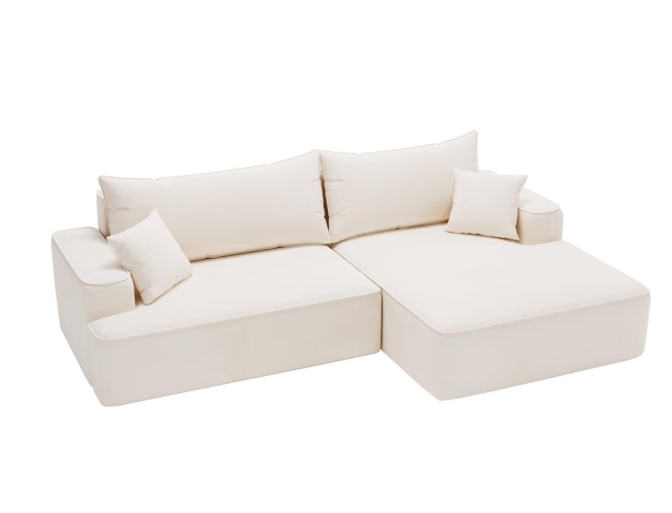 Kremowy narożnik tapicerowany w tkaninie welurowej w kształcie L BEVERLY