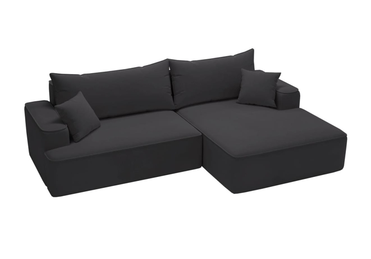 Wygodny narożnik z funkcją spania w czarnej welurowej tkaninie BEVERLY