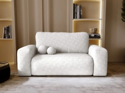Elegancka mała sofa rozkładana w pluszowej tkaninie TEDIS biała