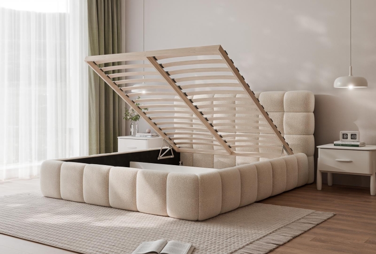 Grafitowe miękkie łóżko tapicerowane typu chmurka MICO