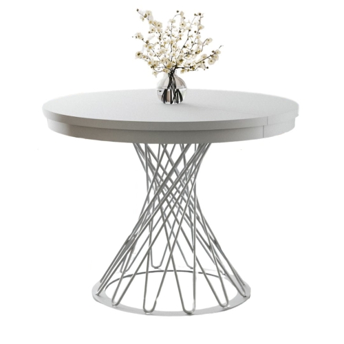 Okrągły biały stół do kuchni LUKS funkcja rozkładania