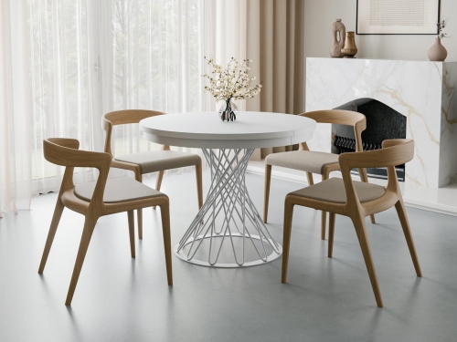 Okrągły biały stół do kuchni LUKS funkcja rozkładania