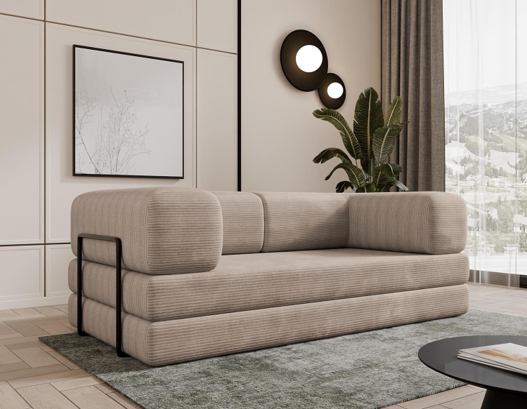 Beżowa sofa piankowa do małego salonu LAMILO SZTRUKS