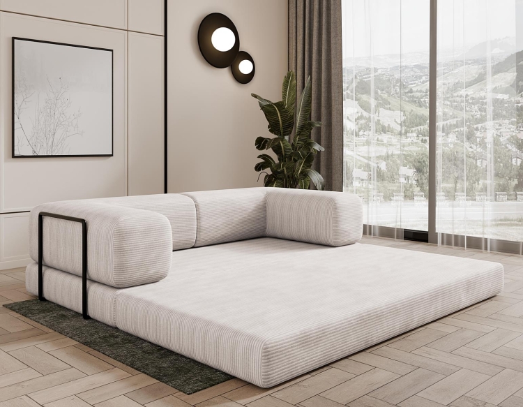 Beżowa sofa piankowa do małego salonu LAMILO SZTRUKS