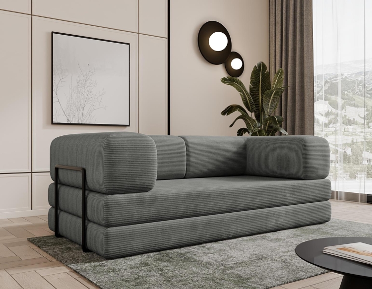 Kompaktowa szara sofa do małego pokoju LAMILO SZTRUKS