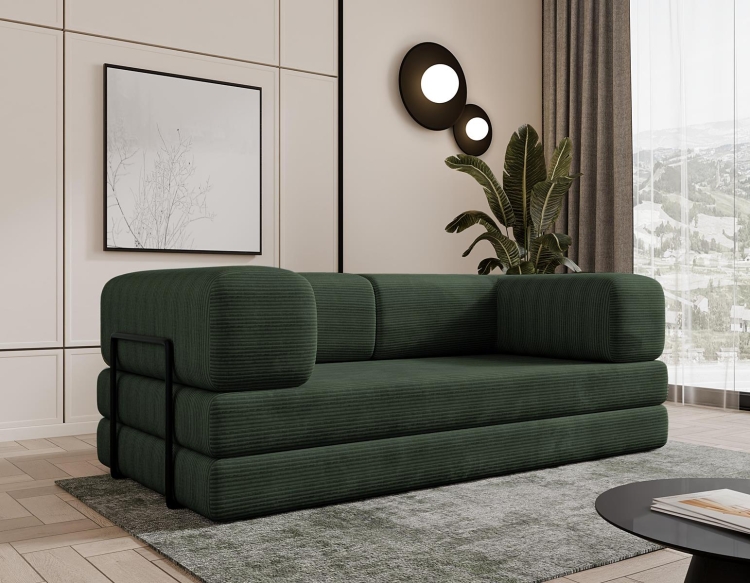 Sofa zielona tapicerowana sztruksem LAMILO PIANKOWA