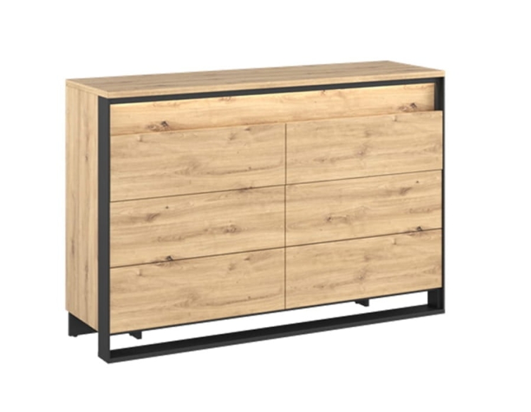 Elegancka komoda z oświetleniem w kolorze dąb artisan do sypialni NINO