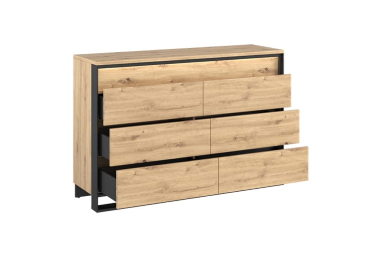 Elegancka komoda z oświetleniem w kolorze dąb artisan do sypialni NINO