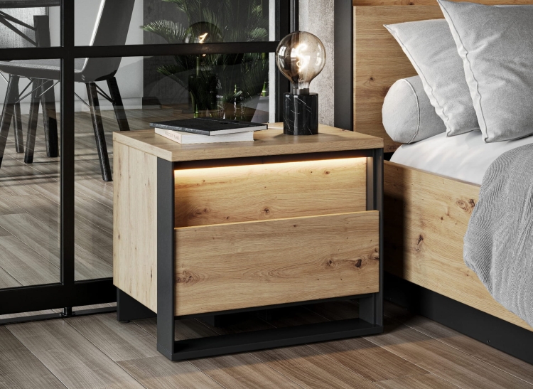 Designerski stolik nocny loft dąb artisan NINO