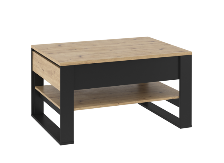 Nowoczesny stolik kawowy dąb artisan z czarną podstawą w stylu loft NINO
