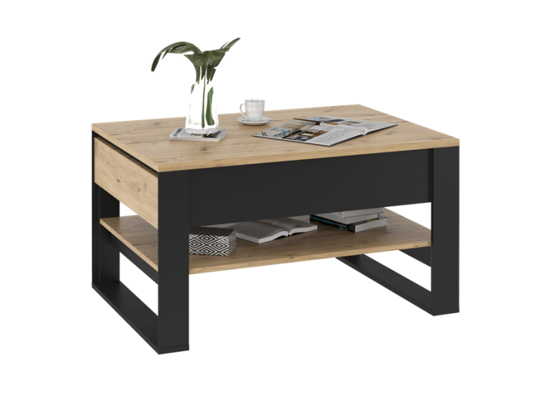 Nowoczesny stolik kawowy dąb artisan z czarną podstawą w stylu loft NINO